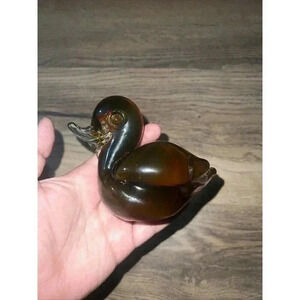 Duck Glass Paperweight Amber And Clear Made In Brazil Cristaleria Veneza